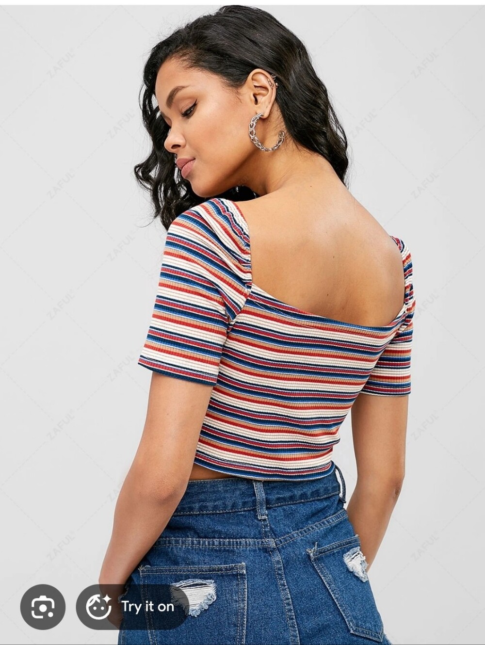 Nwt ZAFUL 90s Grunge Striped Square-Neck Crop Top Multi Boho Y2K Free People